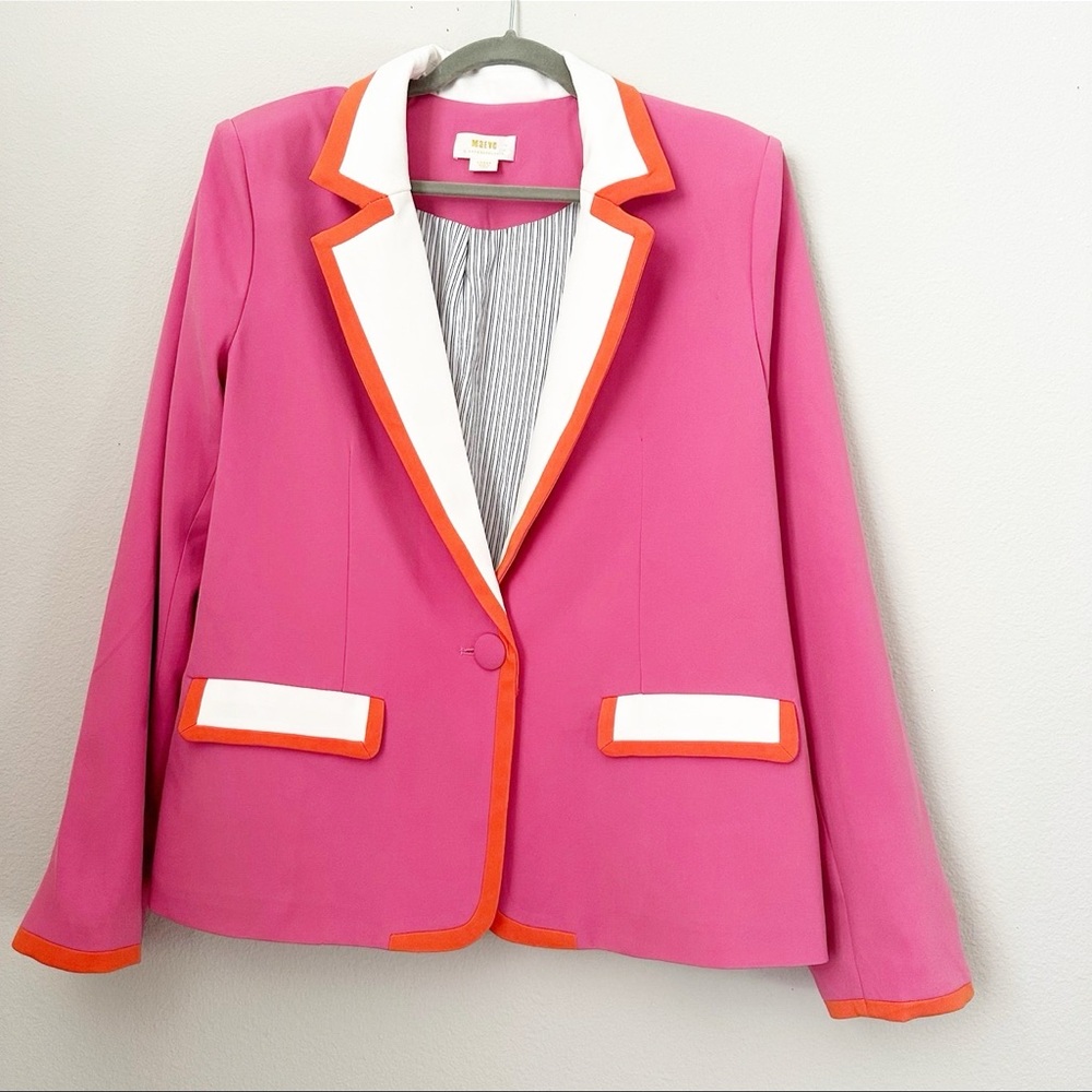 Maeve Anthropologie Pink Colorblock Blazer White Orange Trim
